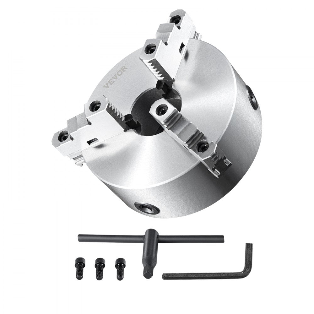 VEVOR 3-Jaw Lathe Chuck, 8'', Self-Centering Lathe Chuck, 0.16-8 in/4-200 mm Clamping Range with T-key Fixing Screws Hexagon Wrench, for Lathe 3D Printer Machining Center Milling Drilling Machine