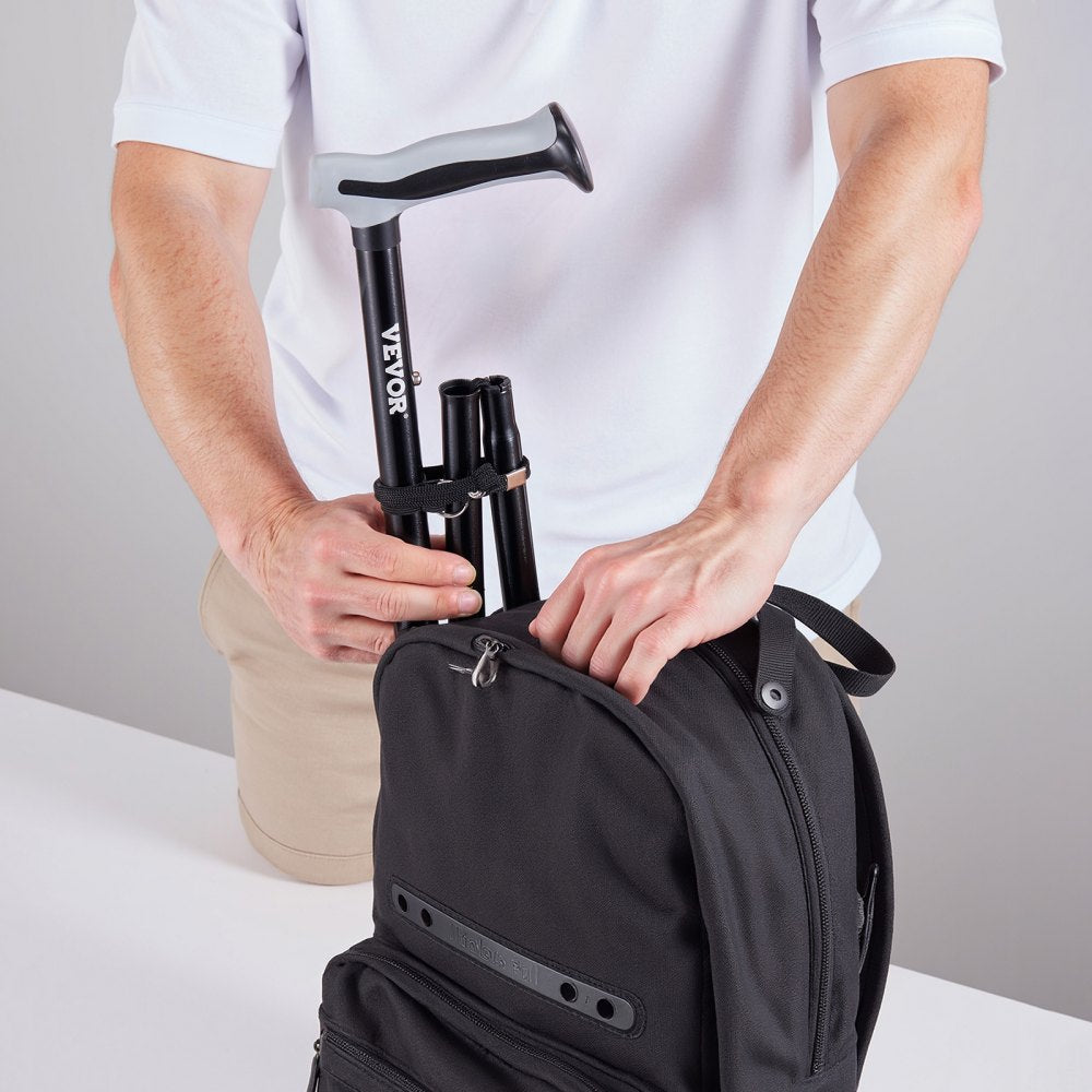 VEVOR Walking Cane for Man Woman, Folding Walking Stick with 8-Level Adjustable Height & Anti-Slip Tip, Lightweight and Portable Aluminum Mobility Walking Aid for Senior Adult, 250LBS Loading