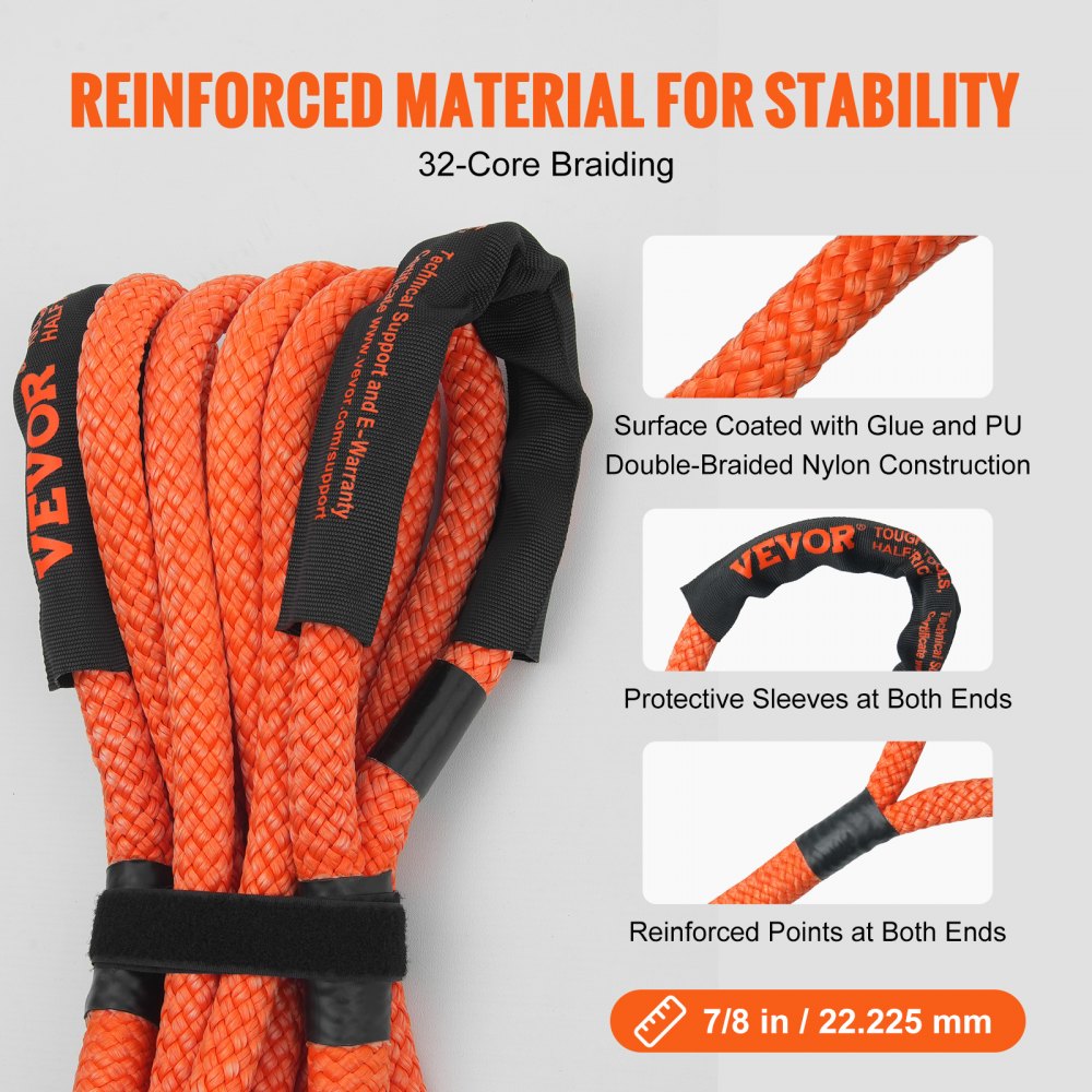 VEVOR 7/8" x 20' Kinetic Recovery Tow Rope 30,580 lbs, Heavy-Duty Off Road Snatch Strap, Extreme Duty 30% Elasticity Energy Snatch Strap for Jeep Car Truck ATV UTV SUV Tractor