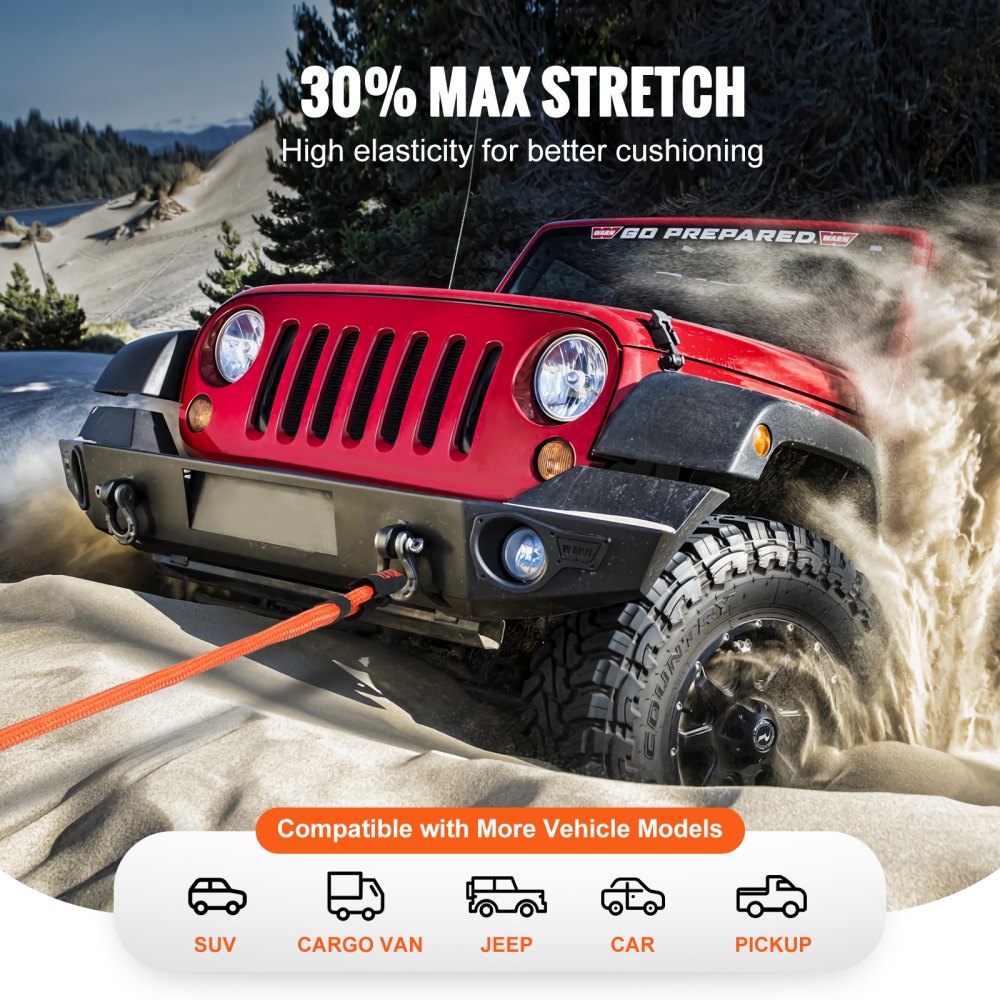 VEVOR 7/8" x 20' Kinetic Recovery Tow Rope 30,580 lbs, Heavy-Duty Off Road Snatch Strap, Extreme Duty 30% Elasticity Energy Snatch Strap for Jeep Car Truck ATV UTV SUV Tractor