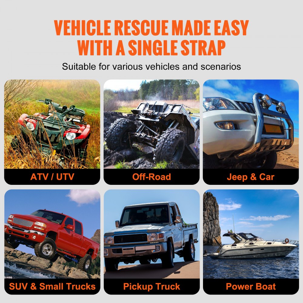 VEVOR 7/8" x 30' Kinetic Recovery Tow Rope 30,580lbs, Heavy-Duty Off Road Snatch Strap with 2 Soft Shackles (41750lbs) Extreme Duty 30% Elasticity Energy Snatch Strap Jeep Car Truck ATV Tractor