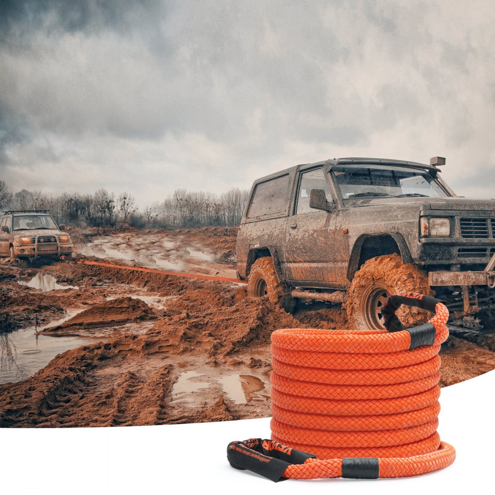 VEVOR 7/8" x 30' Kinetic Recovery Tow Rope 30,580lbs, Heavy-Duty Off Road Snatch Strap with 2 Soft Shackles (41750lbs) Extreme Duty 30% Elasticity Energy Snatch Strap Jeep Car Truck ATV Tractor