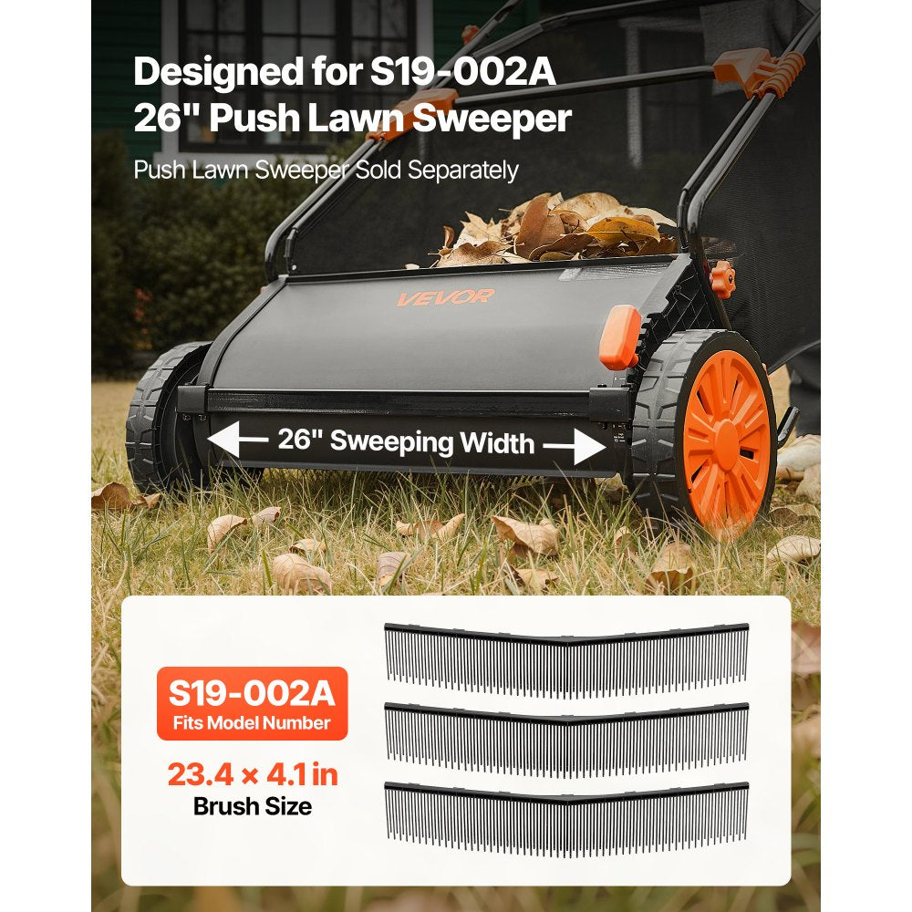 VEVOR 3 Packs Lawn Sweeper Brush Replacement, Compatible with VEVOR 26 in Lawn & Leaf Collector Sweepers, Yard Sweeper Brush Paddle with Durable V-Shaped Bristles for Easy Grass Leaf Cleanup