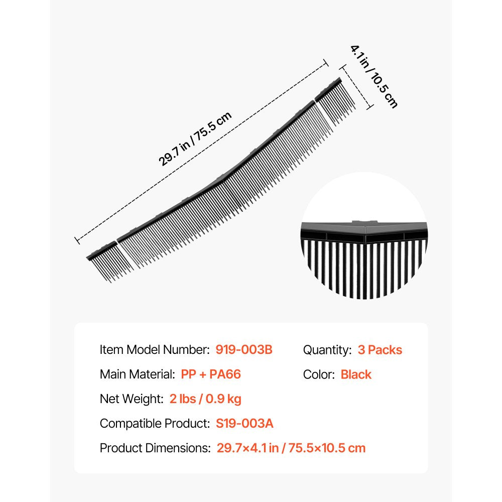 VEVOR 3 Packs Lawn Sweeper Brush Replacement, Compatible with VEVOR 30 in Lawn & Leaf Collector Sweepers, Yard Sweeper Brush Paddle with Durable V-Shaped Bristles for Easy Grass Leaf Cleanup