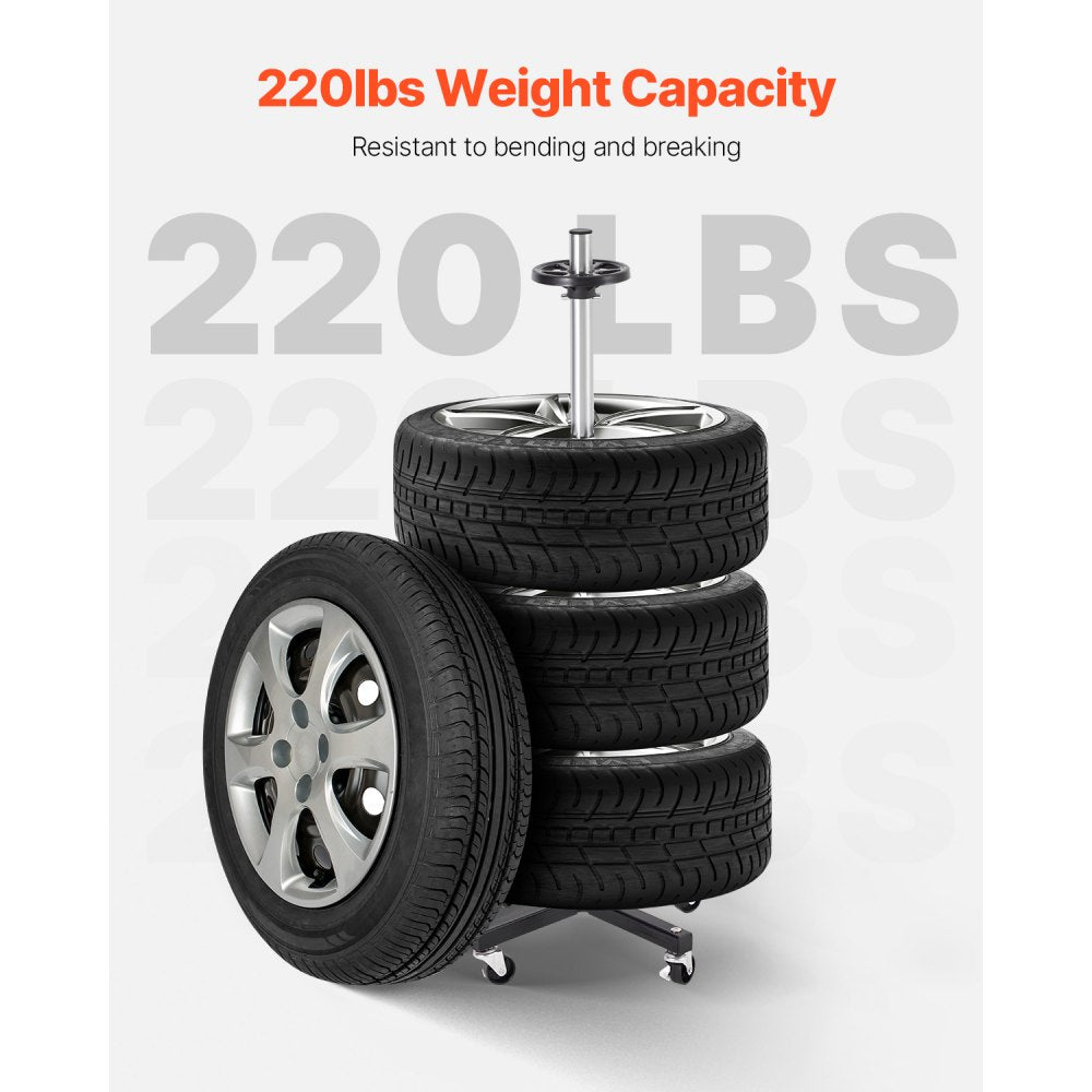 VEVOR Wheel Rack on Casters, Robust Steel Wheel Stand for 4 Wheel and Rim Combinations, Compact & Portable Tire Storage for Tires as Wide as 225mm, Supports up to 220LBS Weight, Perfect for Garage Workspace