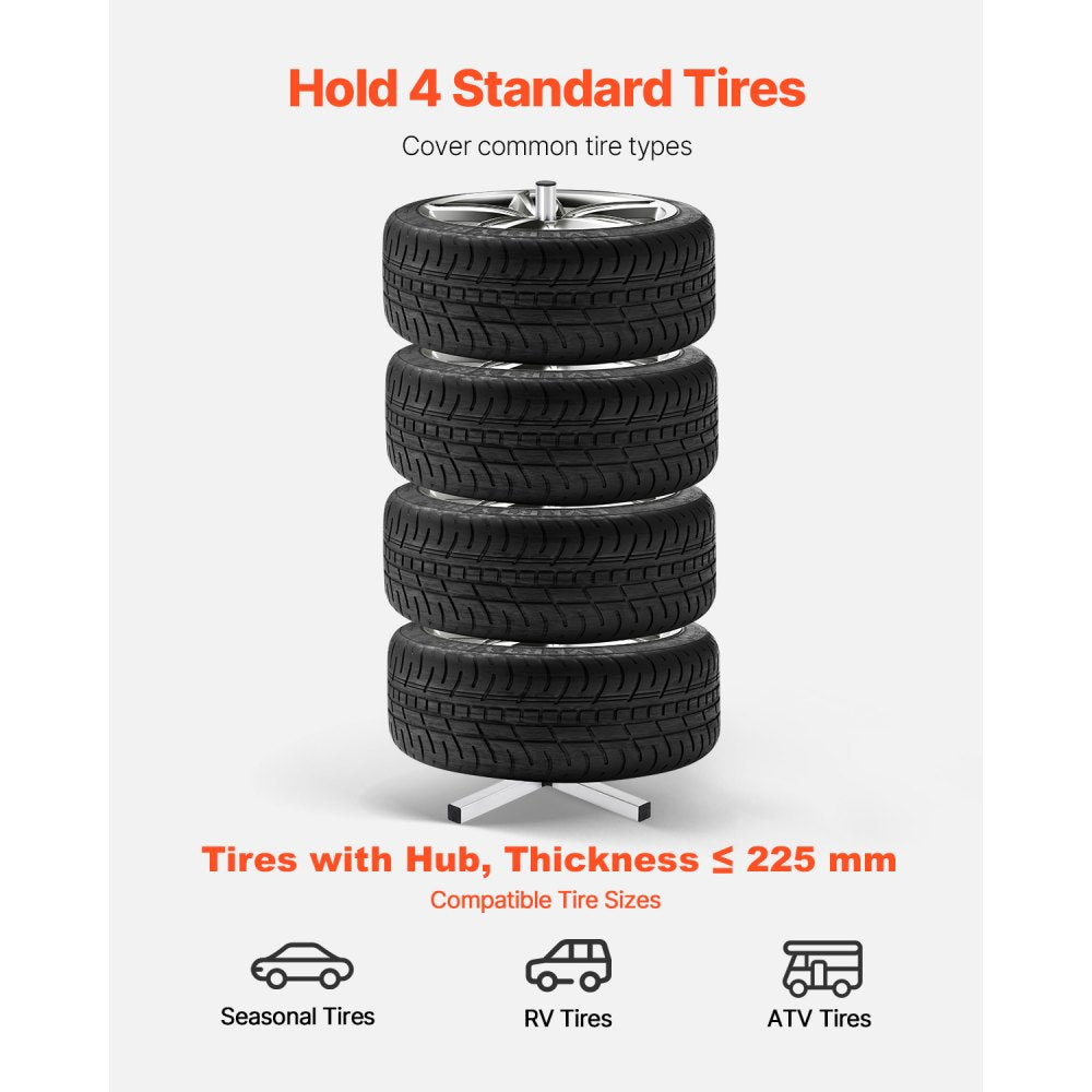 VEVOR Tire Organizing Rack, Robust Steel Tire Stand for 4 Tires with Rims, Compact Tyre Storage for Tires as wide as 225mm, Supports up to 220 lbs Weight, Perfect for Garage and Workshop