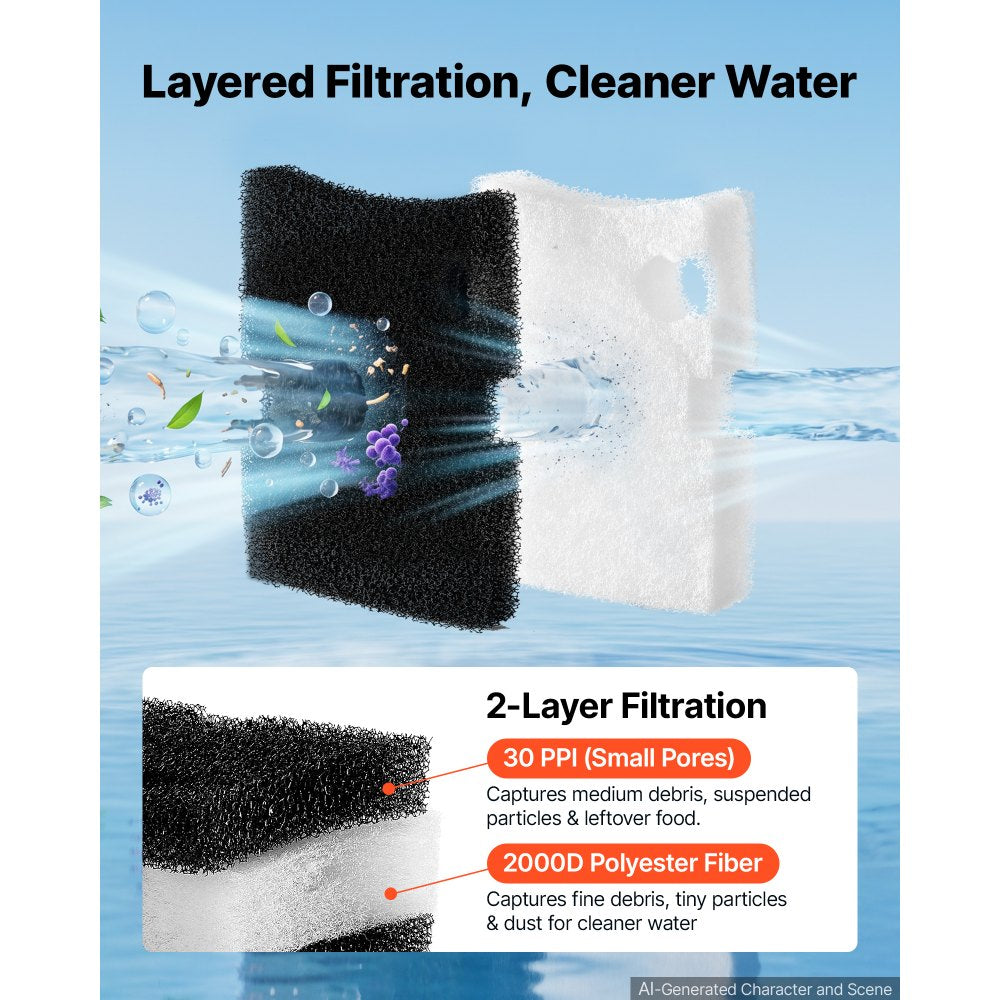 VEVOR Aquarium Filter Media Pads, 6 PCS Replacement with Impeller for AQ500, Canister Floss Replacement for Fish Tank, Zirconia Impeller Shaft, 3 Black Polyurethane Foam & 3 White Polyester Fiber Pads