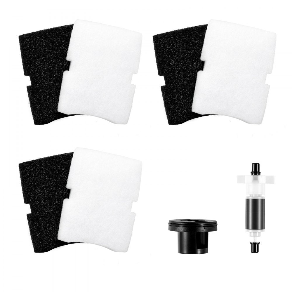VEVOR Aquarium Filter Media Pads, 6 PCS Replacement with Impeller for AQ1600, Canister Floss Replacement for Fish Tank, Zirconia Shaft, 3 Black Polyurethane Foam & 3 White Polyester Fiber Pads