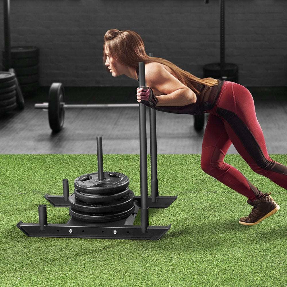 VEVOR Weight Training Sled, Pull Push Power Sled, Fitness Strength Resistance Training, Steel Workout Equipment for Athletic Exercise & Speed Improvement, Suitable for 2" Weight Plate, Black