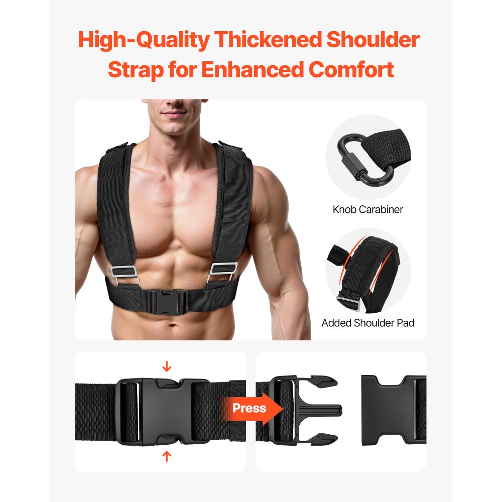VEVOR Weight Sled, Steel Power Sled, Fitness Training Sleds for Athletic Exercise Speed Improvement, Workout Equipment with Adjustable Height Handle, Compatible with 1/2 in Weight Plates, Orange