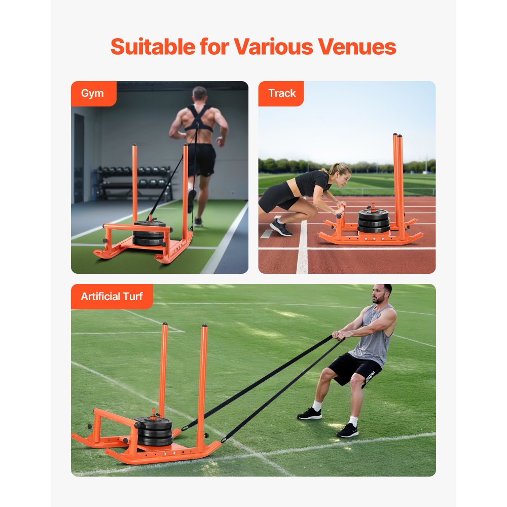 VEVOR Weight Sled, Steel Power Sled, Fitness Strength Training Sleds for Athletic Exercise Speed Improvement, Workout Fitness Equipment with Handle, Compatible with 1/2 in Weight Plates, Orange
