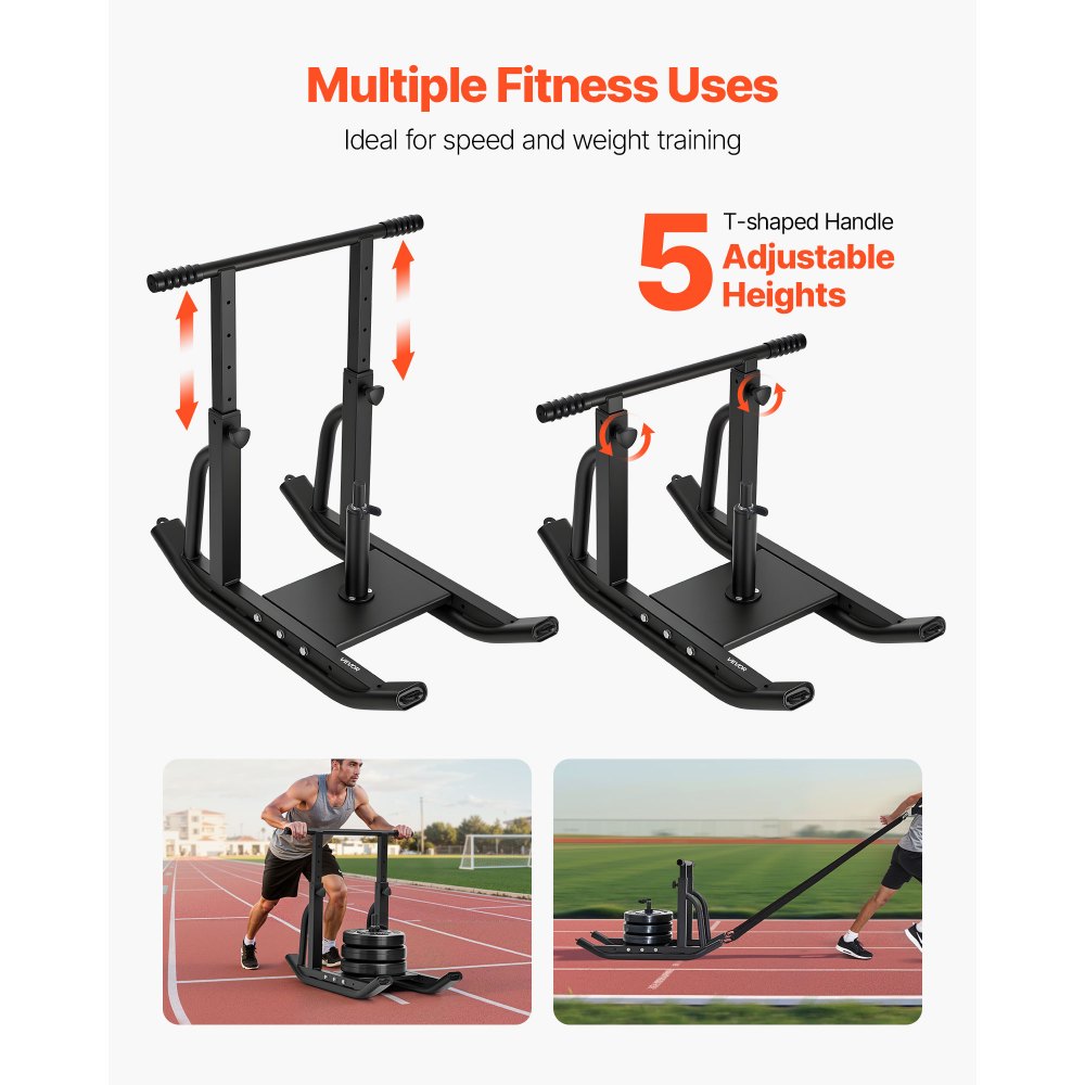 VEVOR Weight Sled, Steel Power Sled, Fitness Training Sleds for Athletic Exercise Speed Improvement, Workout Equipment with Adjustable Height Handle, Compatible with 1/2 in Weight Plates, Black