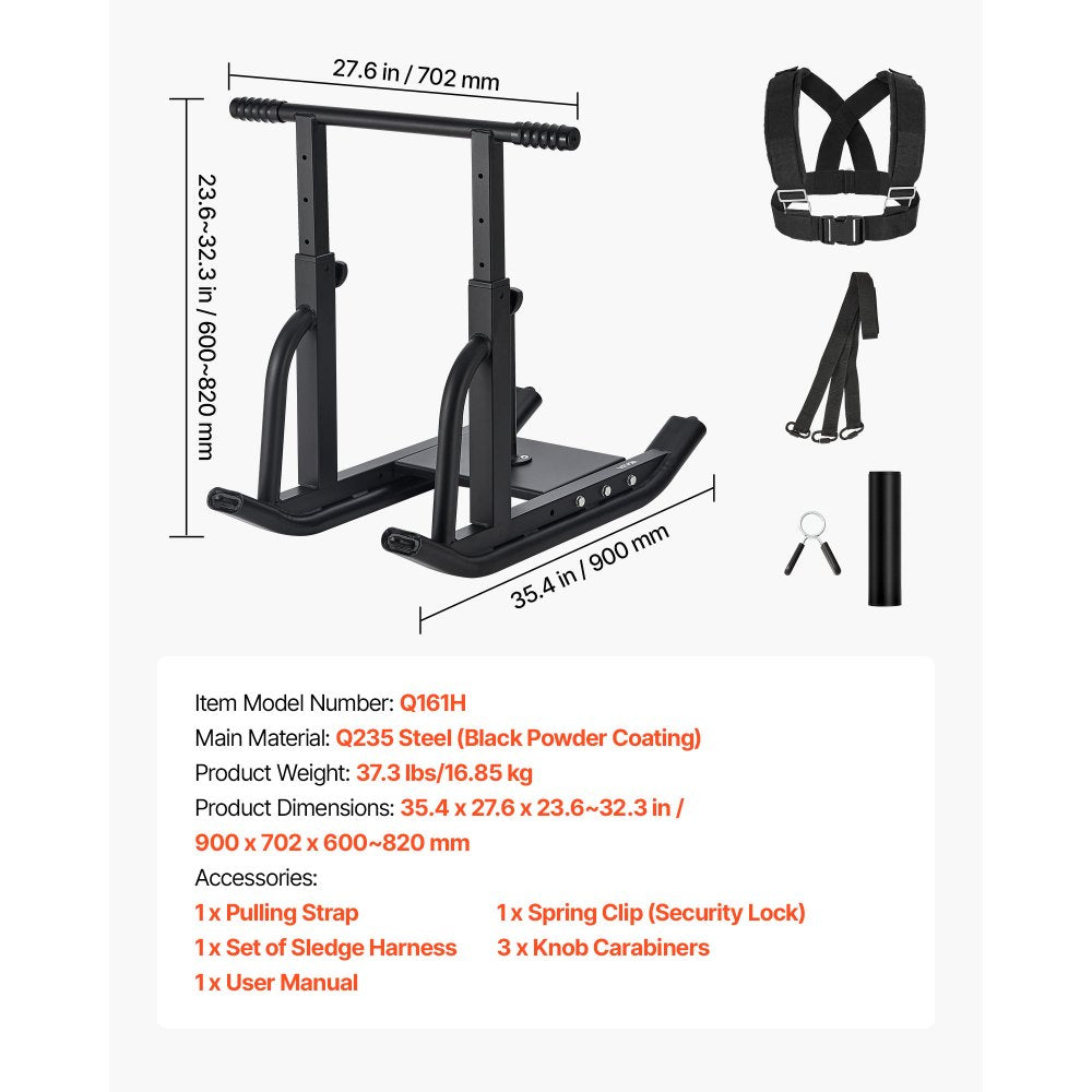 VEVOR Weight Sled, Steel Power Sled, Fitness Training Sleds for Athletic Exercise Speed Improvement, Workout Equipment with Adjustable Height Handle, Compatible with 1/2 in Weight Plates, Black