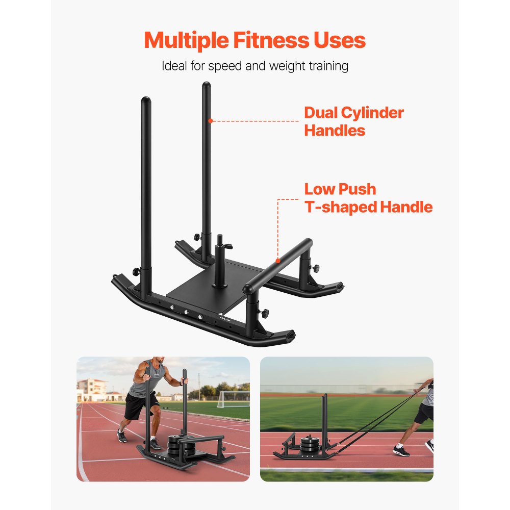 VEVOR Weight Sled, Steel Power Sled, Fitness Strength Training Sleds for Athletic Exercise Speed Improvement, Workout Fitness Equipment with Handle, Compatible with 1/2 in Weight Plates, Black