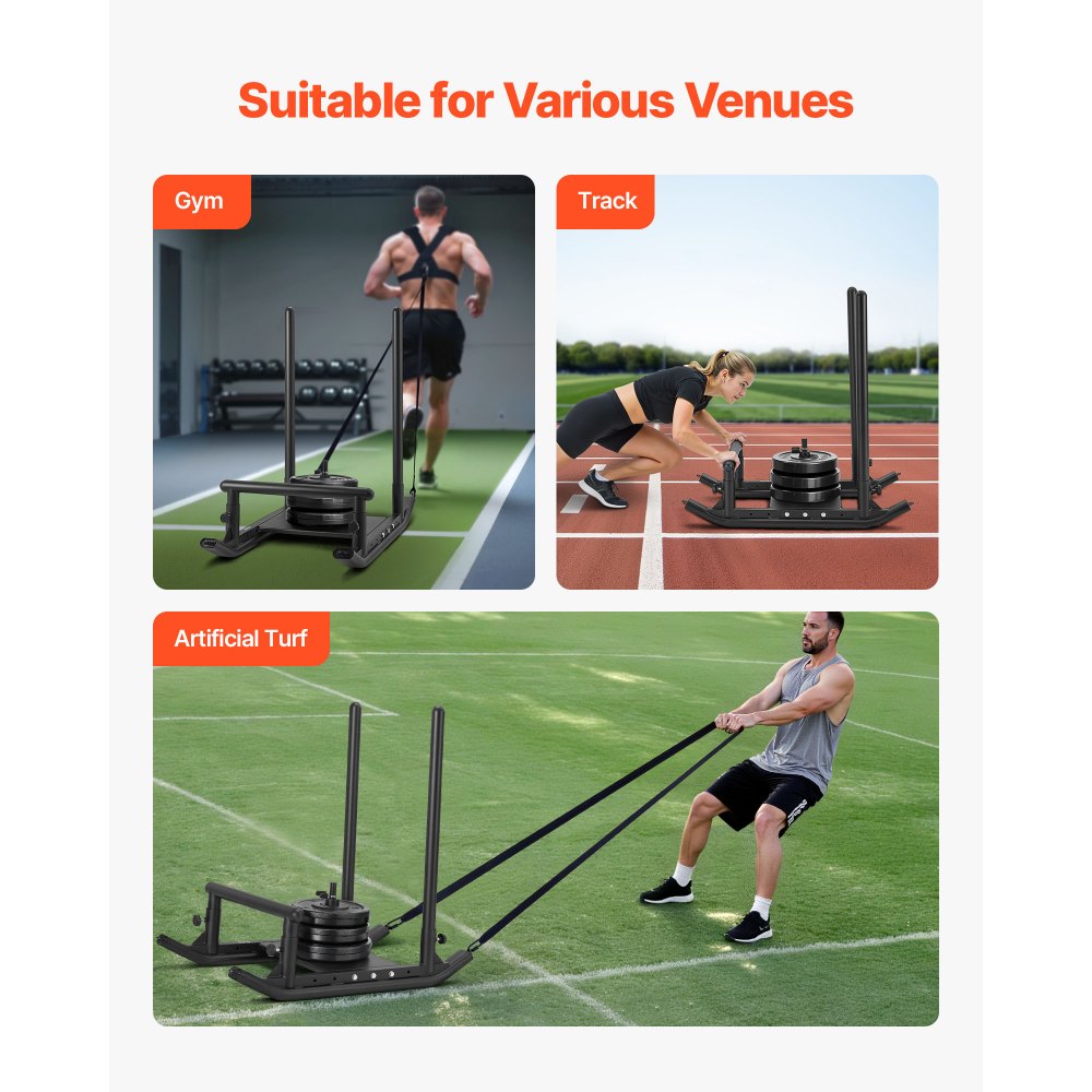 VEVOR Weight Sled, Steel Power Sled, Fitness Strength Training Sleds for Athletic Exercise Speed Improvement, Workout Fitness Equipment with Handle, Compatible with 1/2 in Weight Plates, Black