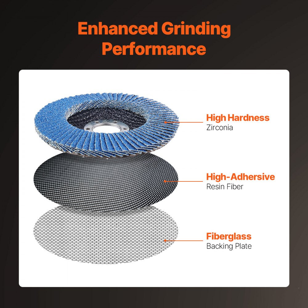 VEVOR Flap Discs 60 Grit, 4-1/2" x 7/8" Flap Discs for Angle Grinder, Type 29 Zirconia Flap Sanding Disc, Bevel Type Abrasive Grinding Wheels for Deburring, Rust Removal, Sanding, Finishing (10 Pack)
