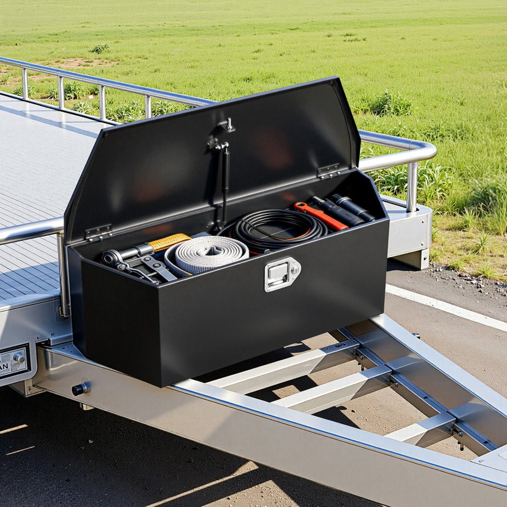 VEVOR Trailer Tongue Box, 36" x 12.3" x 12" Steel Trailer Tongue Tool Box, Heavy Duty Storage Organizer with Lock and Keys, Utility Tool Chest for Pickup Truck Bed, RV, SUV, Off-Road Vehicle, Black