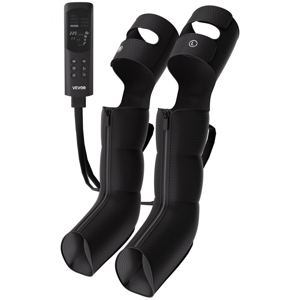 VEVOR Leg Compression Massager 9 Intensities Air Compression Leg Massager, For Daily Relaxation, 6 Massage Modes, 3 Heat Settings, Auto Shut-Off Timer, Adjustable Fit, with Storage Bag and Adapter
