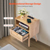 VEVOR Rattan Nightstand, Boho Bedside Table with Drawer Open Shelf, Rattan End Table Wooden Nightstand with Solid Wood Legs, Rattan Side Table with Charging Station, for Bedroom, Study & Living Room