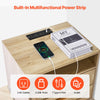 VEVOR Rattan Nightstand, Boho Bedside Table with Open Shelf 2 Drawers, Rattan End Table Nightstand with Solid Wood Legs, Rattan Bedside Table with Charging Station, for Bedroom, Study & Living Room