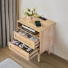 VEVOR Rattan Nightstand, Boho Bedside Table with Open Shelf 2 Drawers, Rattan End Table Nightstand with Solid Wood Legs, Rattan Bedside Table with Charging Station, for Bedroom, Study & Living Room