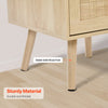 VEVOR Rattan Nightstand, Boho Bedside Table with 2 Drawers, Rattan End Table Nightstand with Solid Wood Legs, Rattan Bedside Table with Charging Station, for Bedroom, Study & Living Room