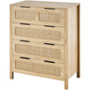 VEVOR 4 Drawer Rattan Dresser, Boho Dresser, Rattan Chest of Drawers with Spacious Storage, Natural Rattan Dresser for Bedroom, Living Room & Hallway,Rattan Nightstand with Sturdy Handles&Legs, Brown