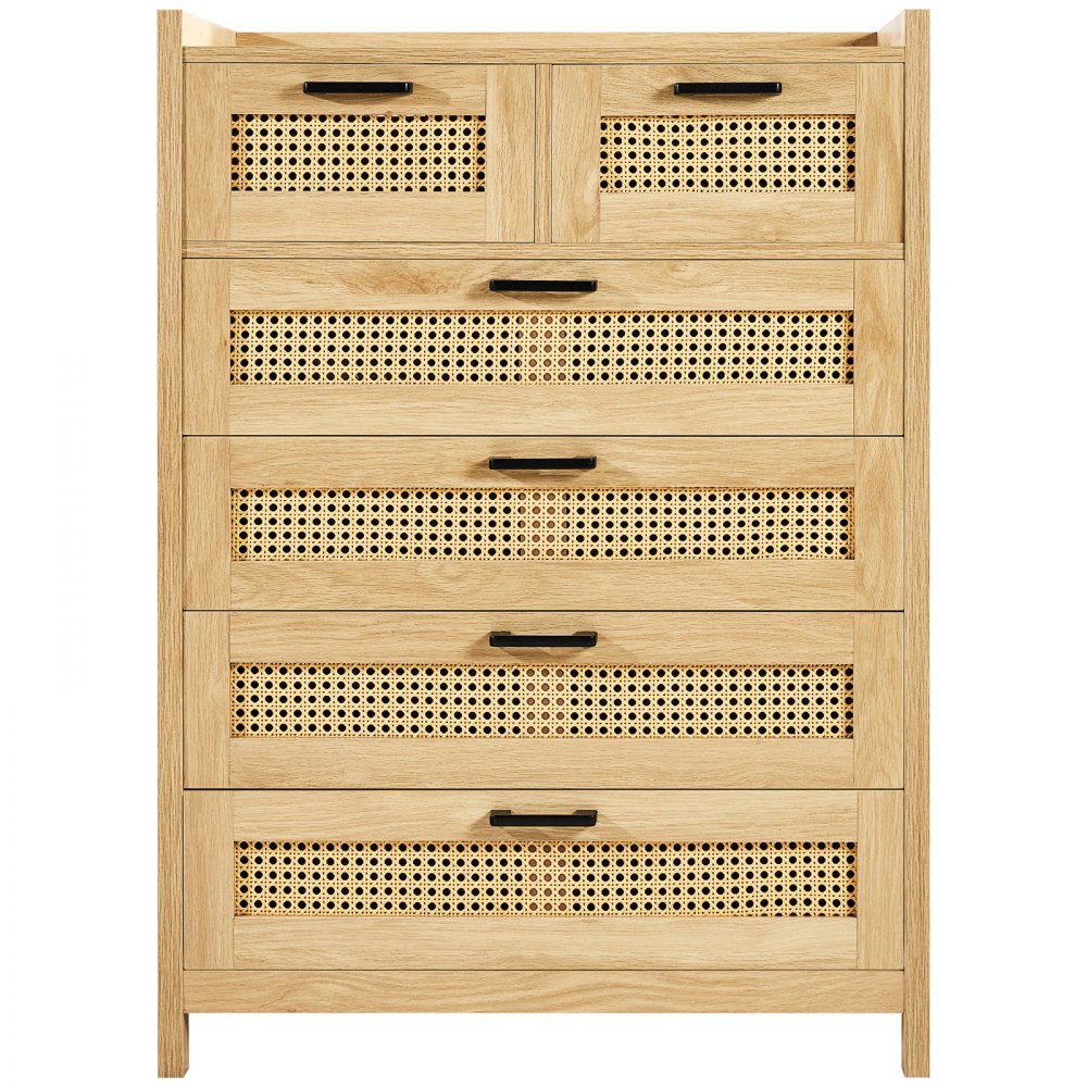 VEVOR 5 Drawer Rattan Dresser, Boho Dresser, Rattan Chest of Drawers with Spacious Storage, Natural Rattan Dresser for Bedroom, Living Room & Hallway,Rattan Nightstand with Sturdy Handles&Legs, Brown