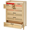 VEVOR 5 Drawer Rattan Dresser, Boho Dresser, Rattan Chest of Drawers with Spacious Storage, Natural Rattan Dresser for Bedroom, Living Room & Hallway,Rattan Nightstand with Sturdy Handles&Legs, Brown