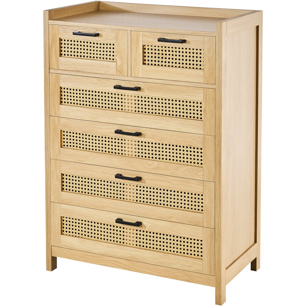 VEVOR 5 Drawer Rattan Dresser, Boho Dresser, Rattan Chest of Drawers with Spacious Storage, Natural Rattan Dresser for Bedroom, Living Room & Hallway,Rattan Nightstand with Sturdy Handles&Legs, Brown