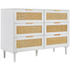 VEVOR 6 Drawer Rattan Dresser, Boho Dresser, Rattan Chest of Drawers with Spacious Storage, Natural Rattan Dresser for Bedroom, Living Room & Hallway,Rattan Nightstand with Sturdy Handles&Legs, White