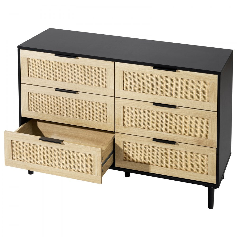 VEVOR 6 Drawer Rattan Dresser, Natural Rattan Closet Dresser with 6 Drawers, Modern Wood Chest Clothing Organizer & Storage Boho Dresser with Sturdy Handles & Legs, for Bedroom, Living Room & Hallway
