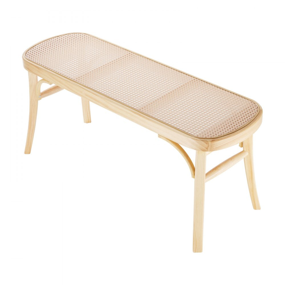 VEVOR Rattan Bench, 43.3" Wooden Rattan Bench, Entrywway Bench with Oak Wood Legs, Bedroom End of Bed Boho Bench with Hand Woven Rattan, for Living Room, Kitchen