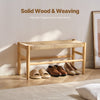 VEVOR Rattan Bench, 31.5" Wooden Rattan Bench, Entrywway Bench with Oak Wood Legs, Bedroom End of Bed Boho Bench with Hand Woven Rattan, for Living Room, Kitchen