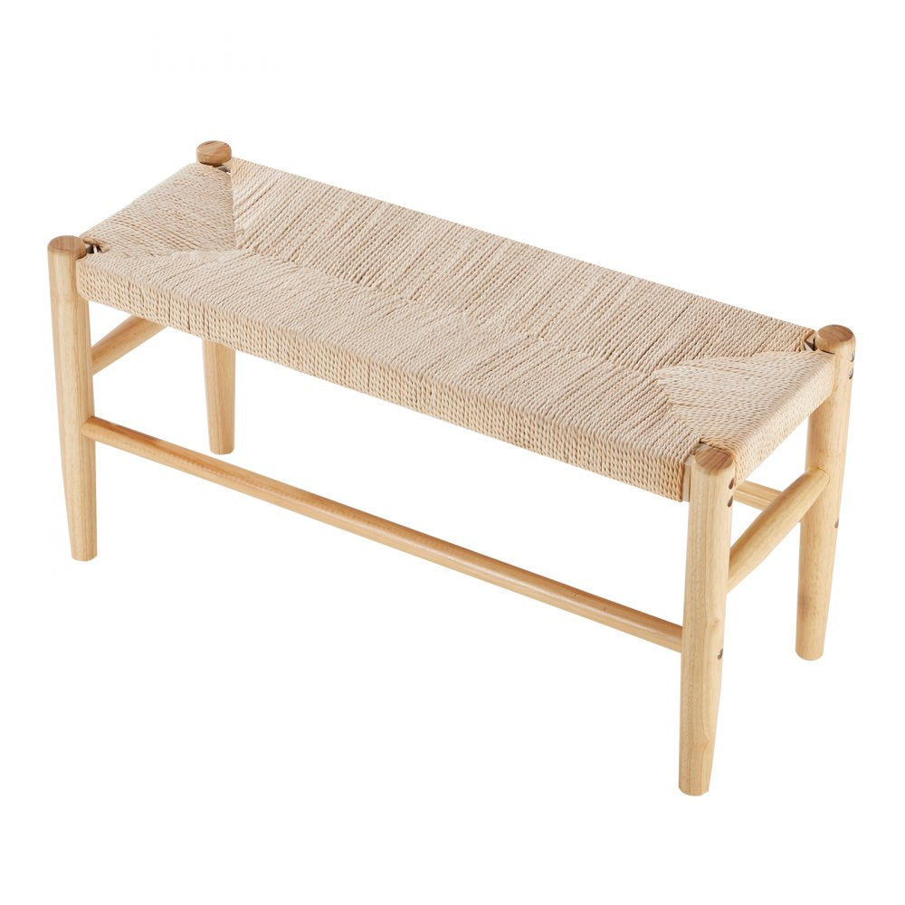 VEVOR Rattan Bench, 31.5" Wooden Rattan Bench, Entrywway Bench with Oak Wood Legs, Bedroom End of Bed Boho Bench with Hand Woven Rattan, for Living Room, Kitchen