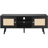 VEVOR Rattan TV Stand, Boho TV Cabinet for 55 inch TV, Mid Century Modern TV Stand, Rattan TV Console with Adjustable Shelfs for  Living Room, Media Room, Black