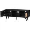 VEVOR Rattan TV Stand, Boho TV Cabinet for 55 inch TV, Mid Century Modern TV Stand, Rattan TV Console with Adjustable Shelfs for  Living Room, Media Room, Black