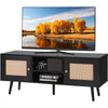 VEVOR Rattan TV Stand, Boho TV Cabinet for 55 inch TV, Mid Century Modern TV Stand, Rattan TV Console with Adjustable Shelfs for  Living Room, Media Room, Black