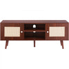 VEVOR Rattan TV Stand, Boho TV Cabinet for 55 inch TV, Mid Century Modern TV Stand, Rattan TV Console with Adjustable Shelfs for  Living Room, Media Room, Walnut