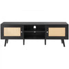 VEVOR Rattan TV Stand for 65 inch TV, Boho TV Stand with Rattan Door, Entertainment Center with Build-in Socket and USB Ports, Modern TV Console for Living Room, Media Room, Black