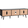 VEVOR Rattan TV Stand for 65 inch TV, Boho TV Stand with Rattan Door, Entertainment Center with Build-in Socket and USB Ports, Modern TV Console for Living Room, Media Room, Black