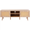 VEVOR Rattan TV Stand, Mid Century Modern TV Stand for 65 inch TV, Boho Rattan TV Cabinet with Build-in Socket and USB Ports, Adjustable Shelfs for Living Room, Media Room, Oak