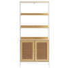 VEVOR Rattan Bookshelf, Ladder Shelf with 2 Doors, Rectangle Freestanding Open Storage Bookcase Rack Organizer, Storage Display Shelves Ideal for Library, Meeting Room, Office, Study, Natural