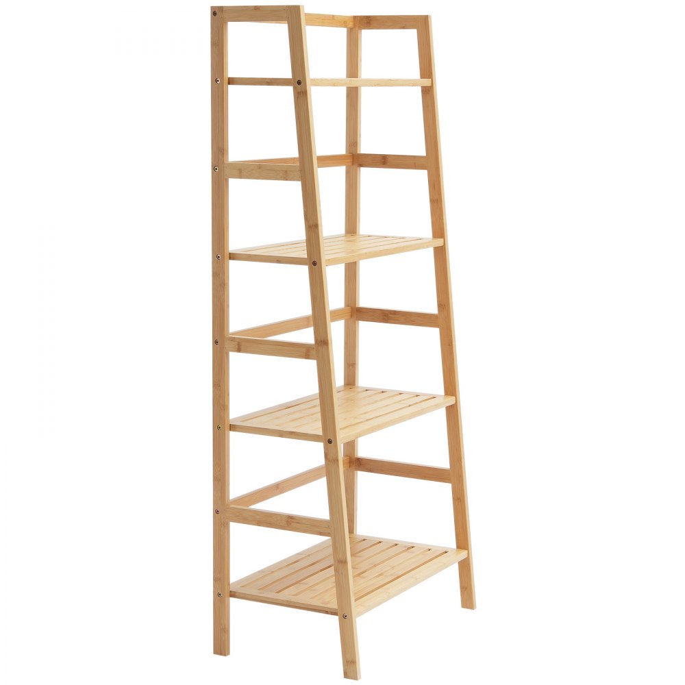 VEVOR 4-Tier Bamboo Ladder Shelf, Trapezoid Open Bookcase, Display Storage Rack Organizer, Freestanding Flower Plant Stand, Ladder Bookshelf Ideal for Bathroom, Bedroom, Office, Study, Natural