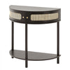 VEVOR Half-moon Rattan Console Table with 2 Drawers, Rattan Entryway Table with Natural Rattan Sliding Door, Console Table with Storage for Living Room, Study, Entryway Or TV Wall, Black