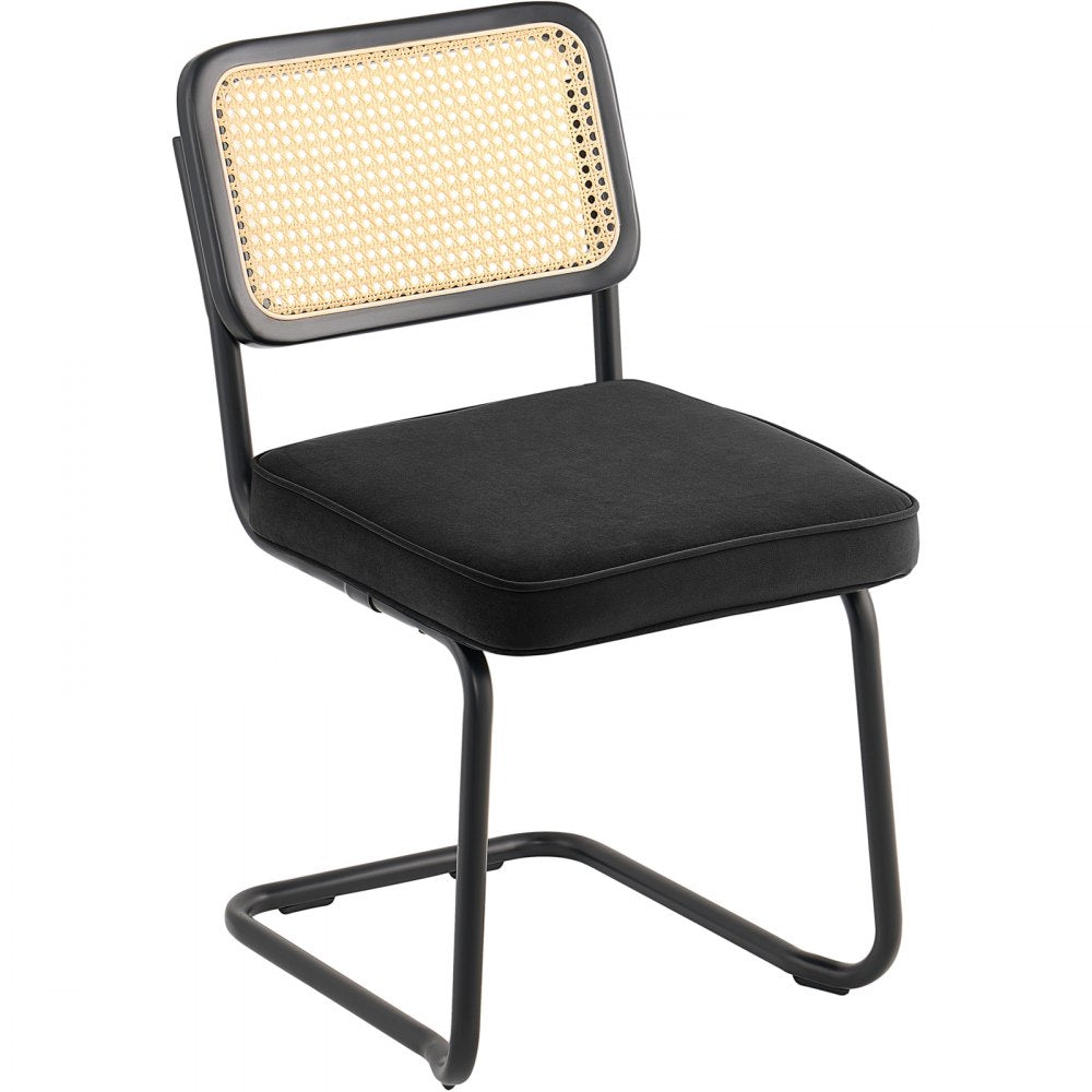 VEVOR Rattan Dining Chairs Set  of 2, Mid Century Modern Dining Chair, Upholstered Velvet Accent Chair with Rattan Back, Retro Dining Room Kitchen Chair for Living Room, Bedroom, Office (18.1 Inch)