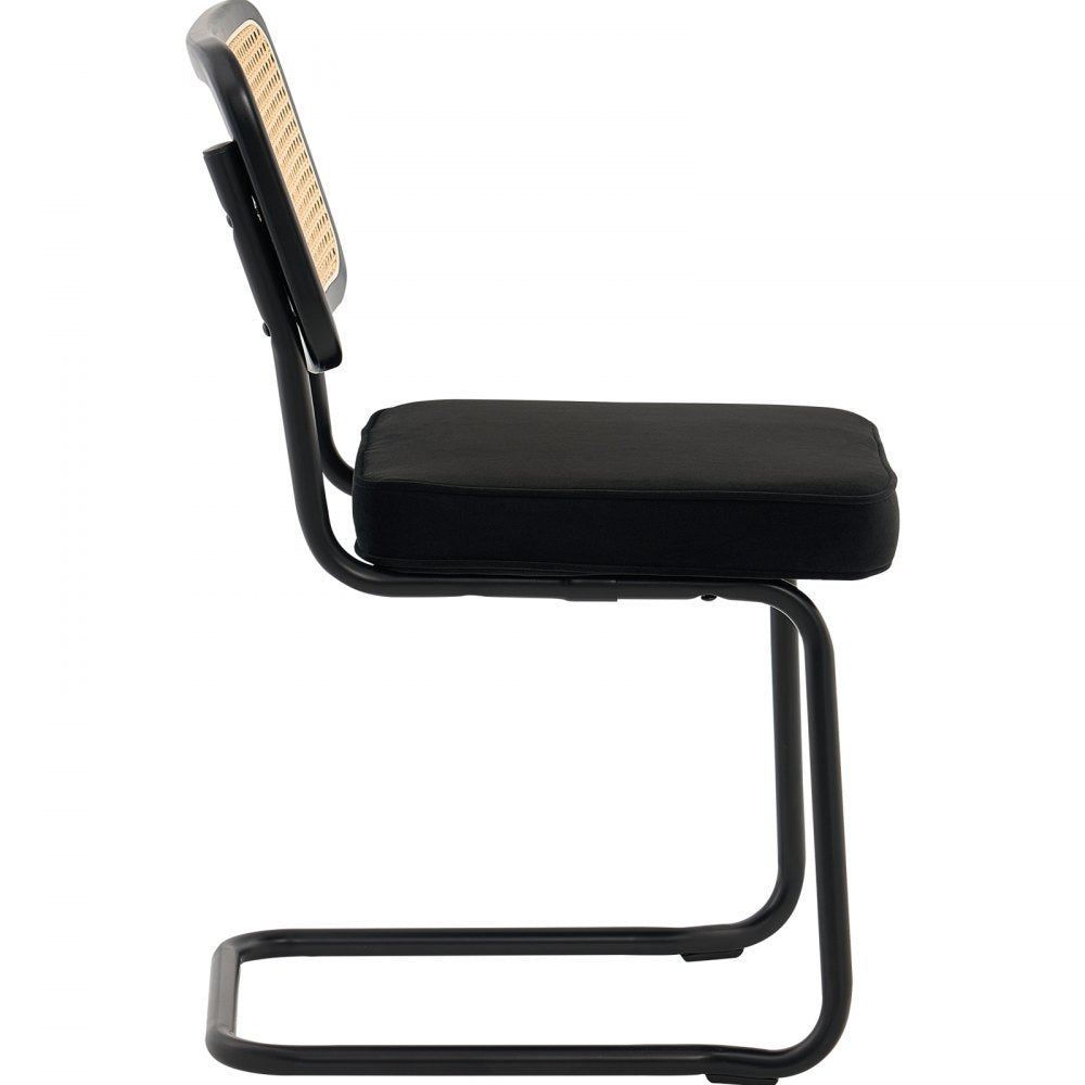 VEVOR Rattan Dining Chairs Set  of 2, Mid Century Modern Dining Chair, Upholstered Velvet Accent Chair with Rattan Back, Retro Dining Room Kitchen Chair for Living Room, Bedroom, Office (18.1 Inch)