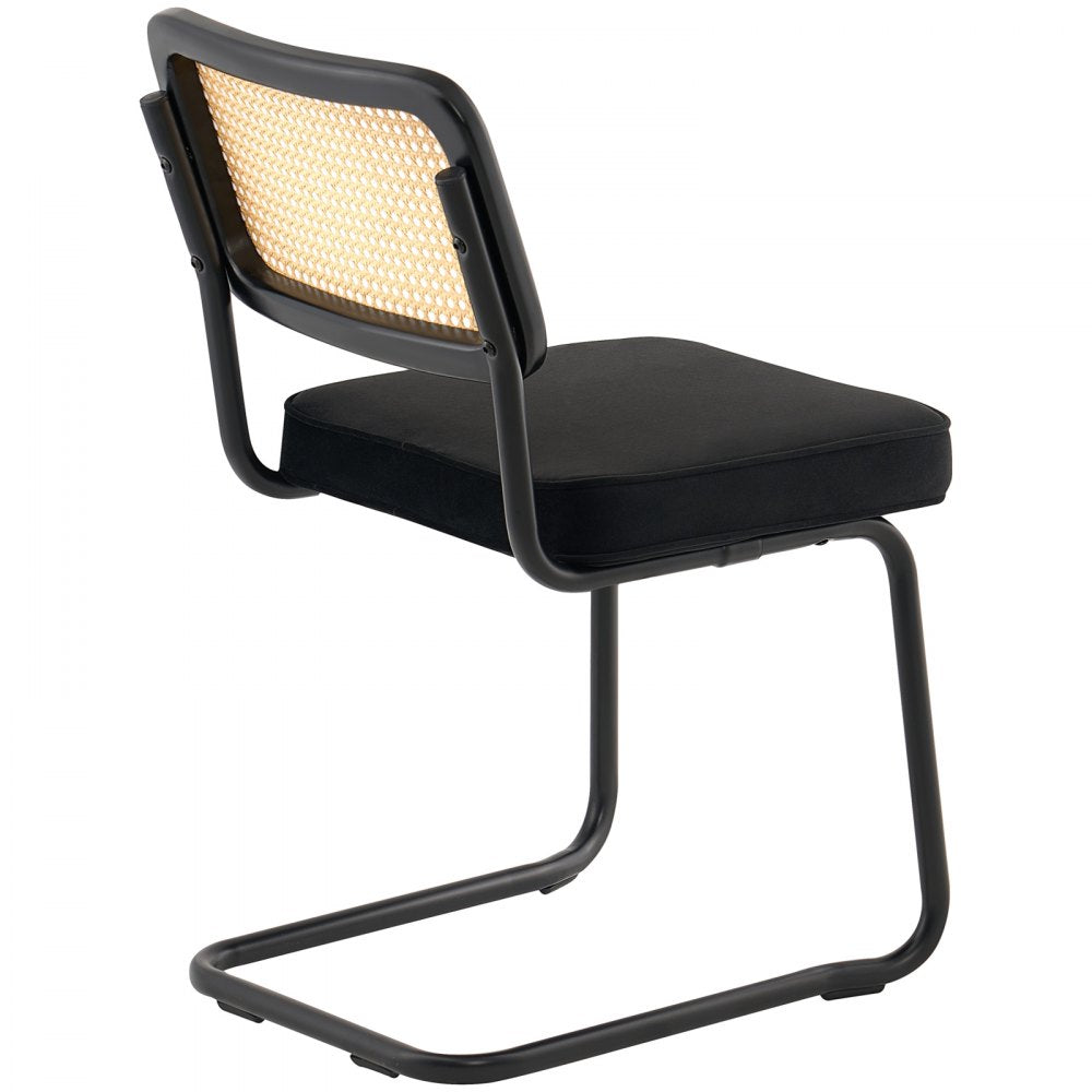 VEVOR Rattan Dining Chairs Set  of 2, Mid Century Modern Dining Chair, Upholstered Velvet Accent Chair with Rattan Back, Retro Dining Room Kitchen Chair for Living Room, Bedroom, Office (18.1 Inch)