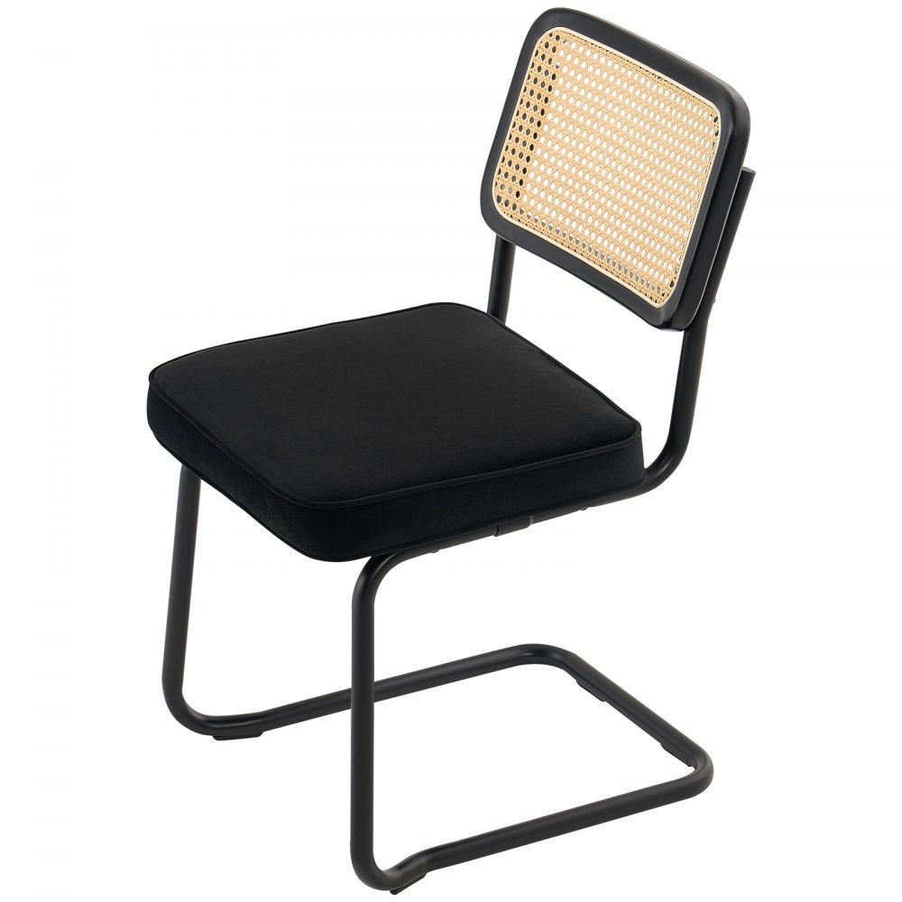 VEVOR Rattan Dining Chairs Set  of 2, Mid Century Modern Dining Chair, Upholstered Velvet Accent Chair with Rattan Back, Retro Dining Room Kitchen Chair for Living Room, Bedroom, Office (18.1 Inch)