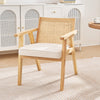 VEVOR Mid Century Modern Rattan Chair, Upholstered Velvet Accent Chair with Rattan Back, Retro Living Room Chair for Living Room, Bedroom, Reading Room, and Office, Beige
